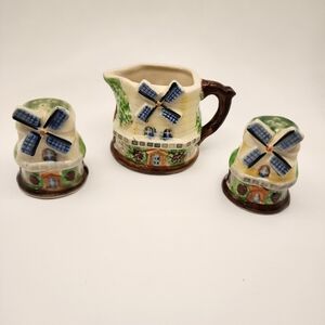 Vintage Windmill Creamer And  Salt and Pepper Shakers Set